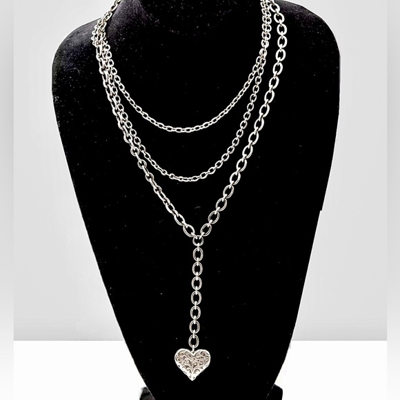 LOIS HILL Sterling Silver Cut Out Heart Pendant Multi-Strand Open Link Necklace - Picture 6 of 11
